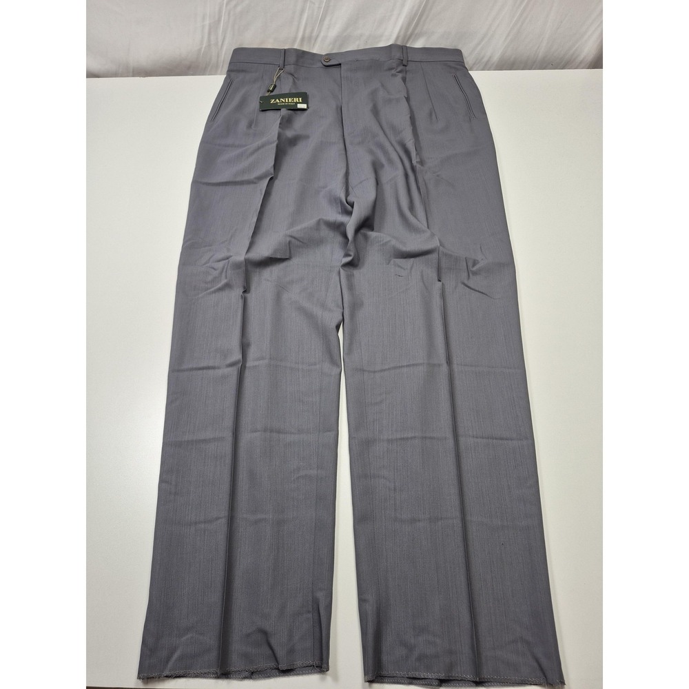 VTG Zanieri Dress Pants Mens 46x36 Gray Wool Pleated Straight Unhemmed Italy NWT